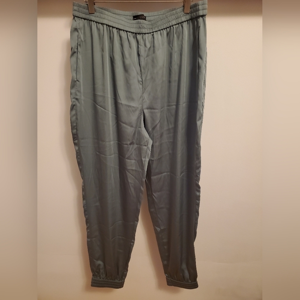 GUESS high rise satin jogger. Elastic waistband and cuffs. Green sage. Size L.